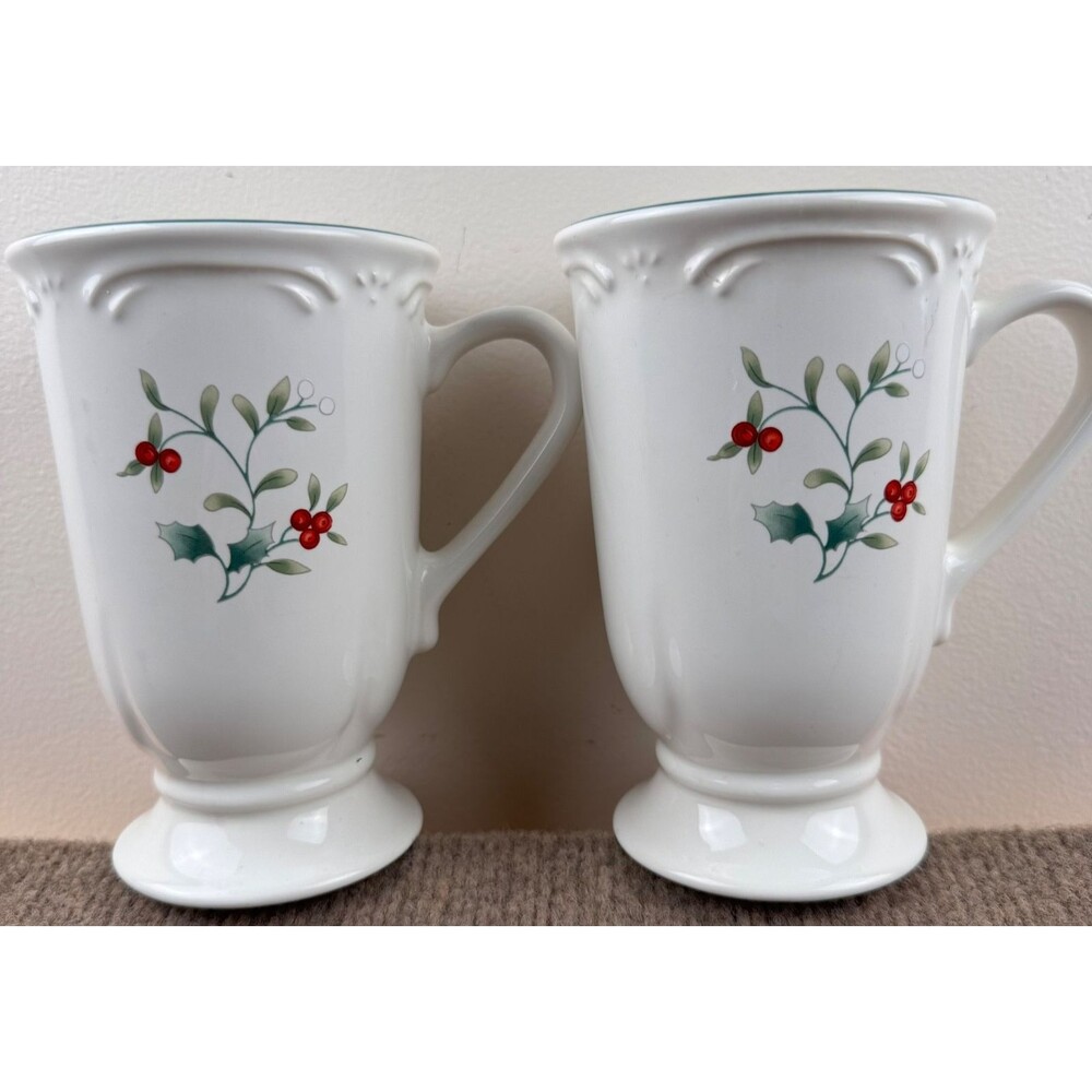Vintage Pfaltzgraff Winterberry Pedestal Footed Mugs 16Oz 6" Tall Set Of 2